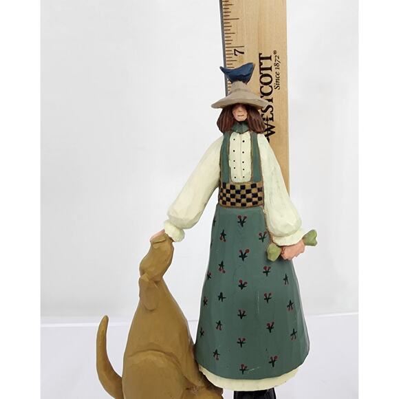 Williraye Saxony Girl & Sitting Golden Dog Figure WW1031 Bluebird Head Americana - Picture 8 of 8